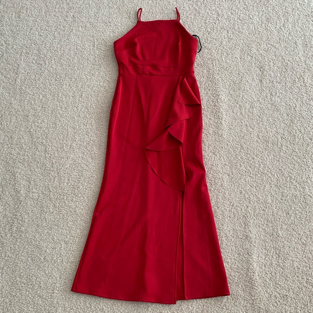 ❤️Sweet Storm Red sleeveless ruffle dress with front slit